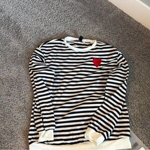 SHEIN Black and White Striped Sweater with Red Heart